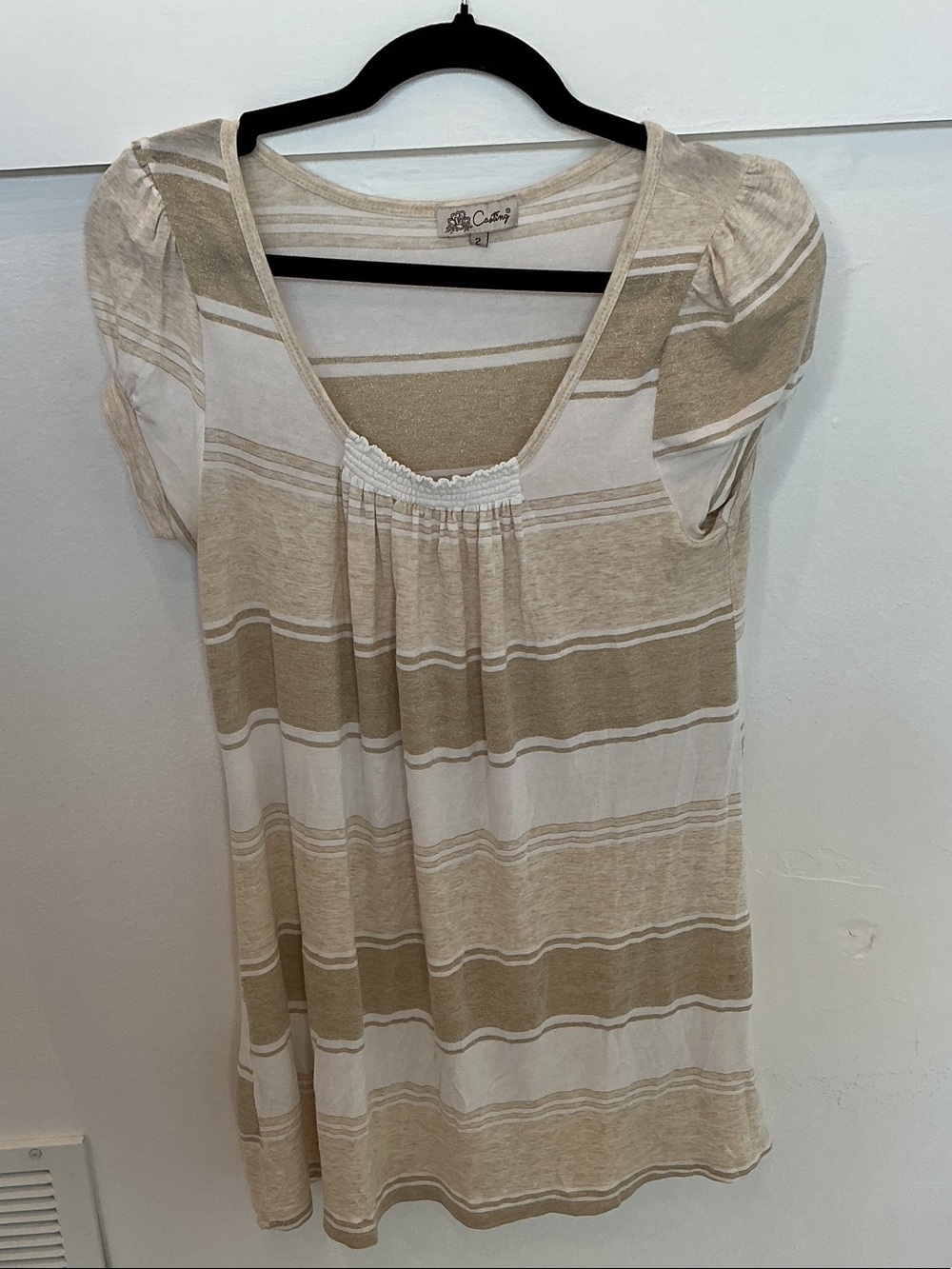 Cream & Beige Striped Scoop-Neck Tunic